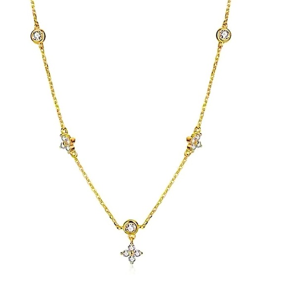 Gold Four Leaf Clover Zircon Dainty Tiny Delicate Necklace - Picture 9 of 13